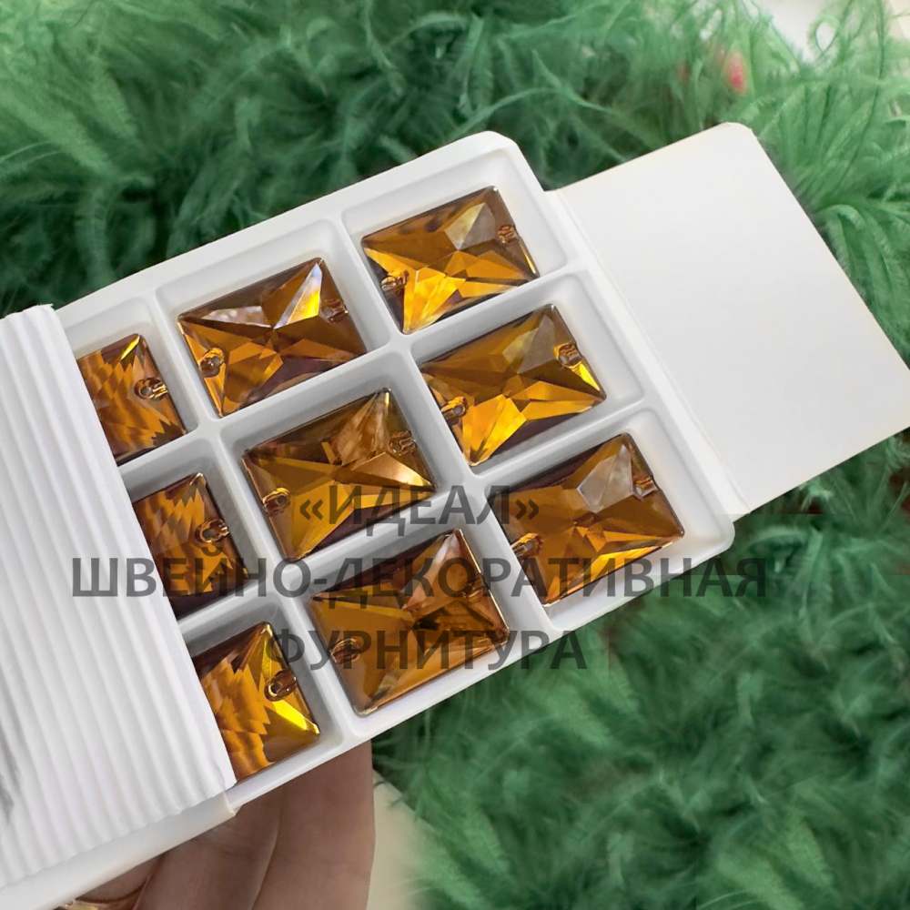 Стразы пришивные стекло Topaz прямоугольник 25*18мм (Rectangle) 12шт LUX