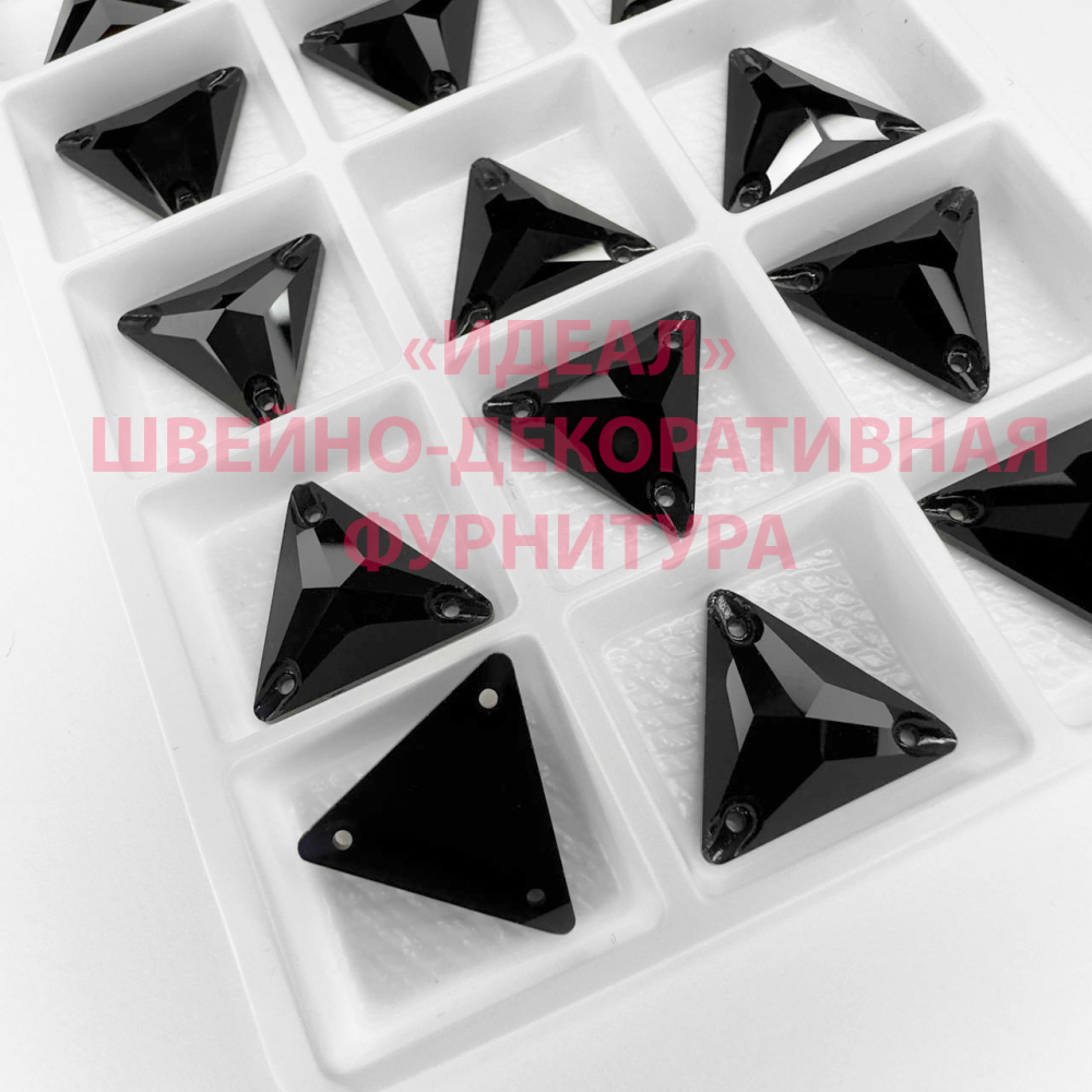Стразы пришивные стекло Jet Black треугольник 16мм 18шт LUX